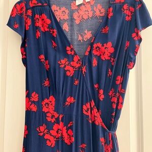 Floral Wrap Dress in Navy and Red